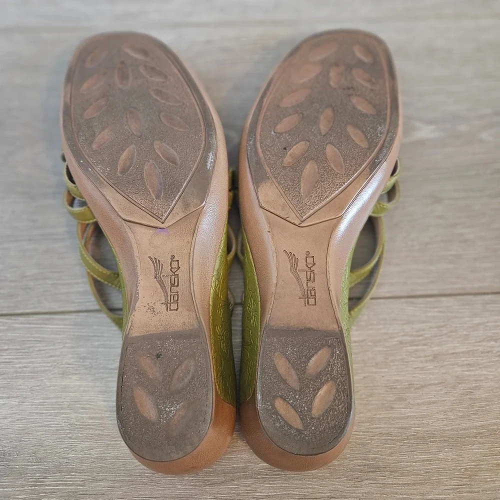 Dansko Women Olive Green Leather Strappy Wedge Sandals Made in Portugal 41 US 10